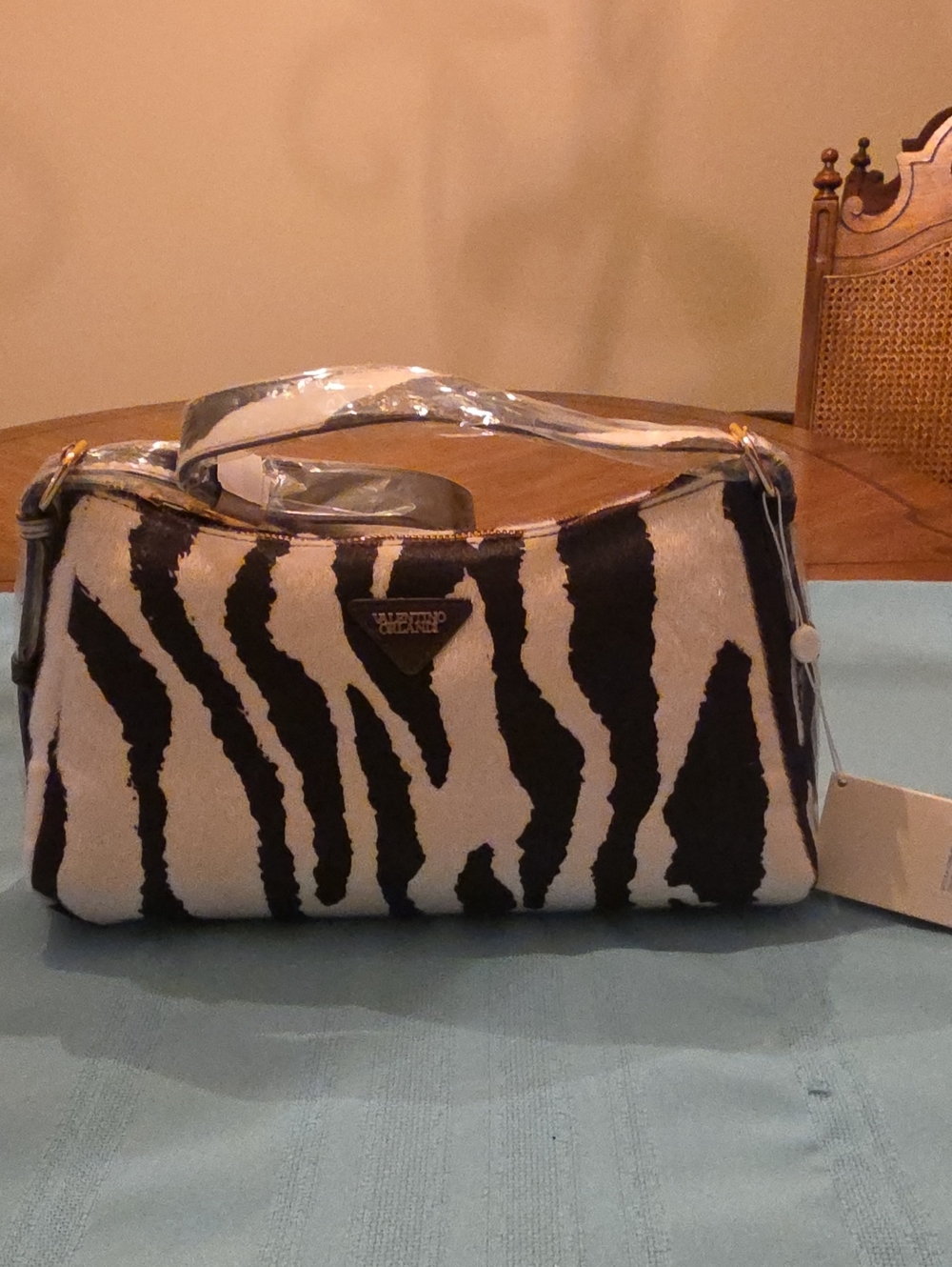 Valentino Orlandi Brown and White Zebra-Print Shoulder Bag with Gold Hardware
